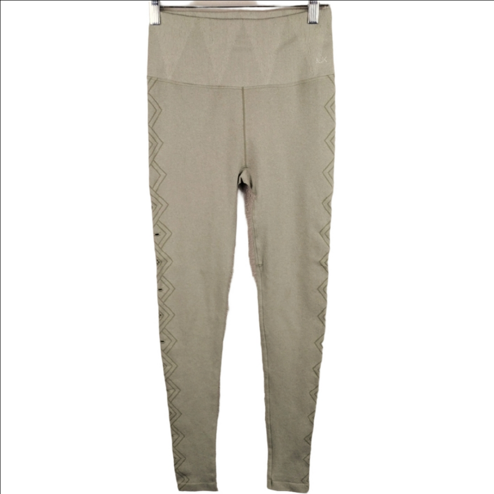 Nux Olive Green High-Waisted Cut Out Diamond Detail Pull On Workout Leggings